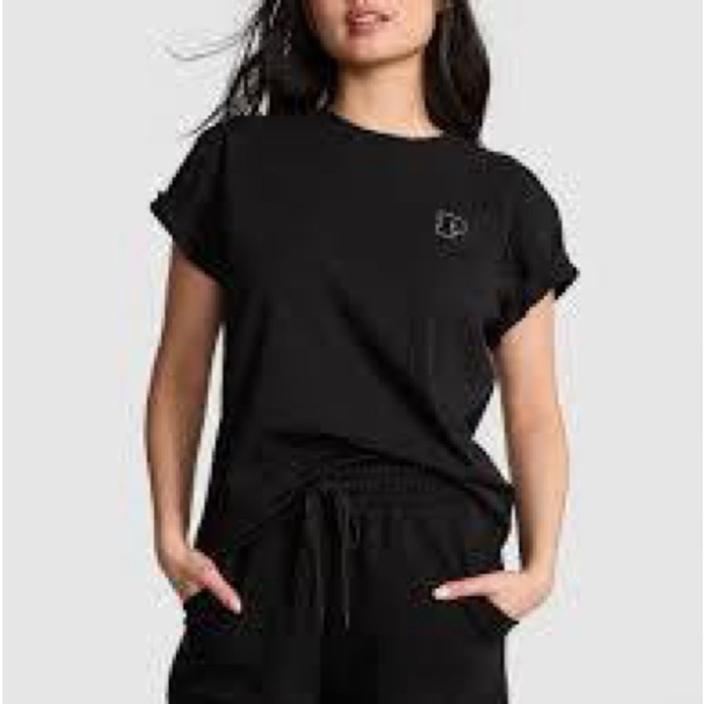 PINK Victoria's Secret Black‎ Cuffed Sleeve Relaxed T-Shirt